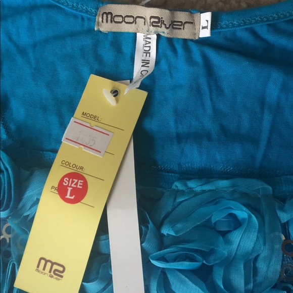 MoonRiver Blue ruffled dress w/ sequins &rosettes - Picture 5 of 6